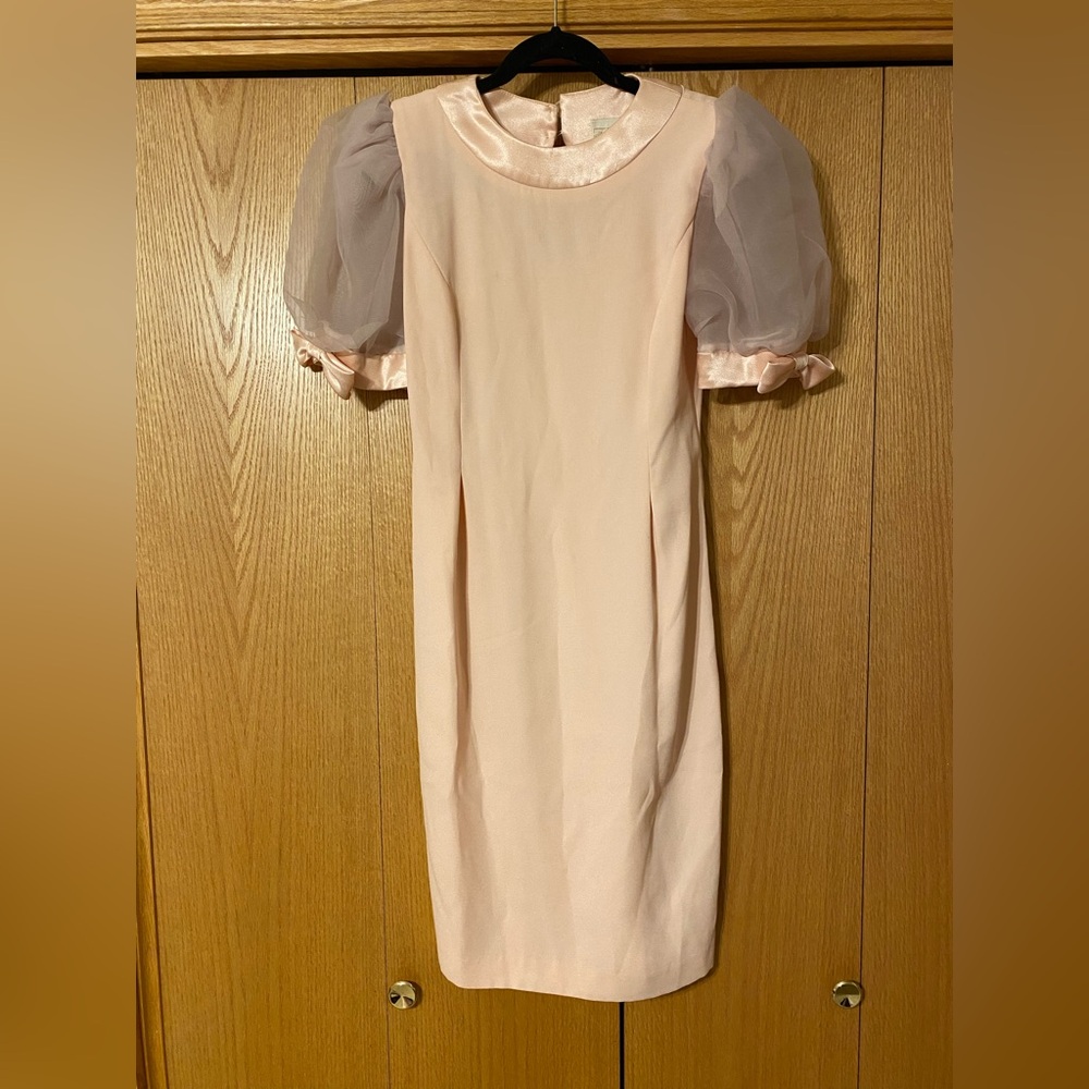 Vintage Michael Marcella Pink Sheath Sheer Puff Shirt Sleeve Dress Bows Sz 6
